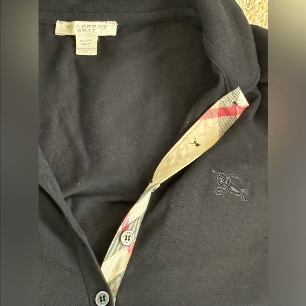 Burberry Black Polo Shirt with Check Collar